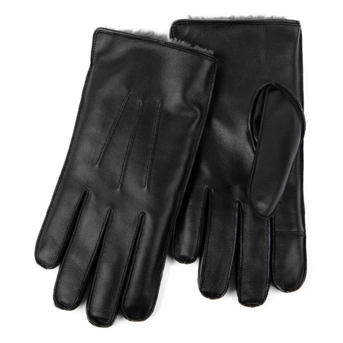 Isotoner® Mens Premium 3 Point Leather SmarTouch Glove With Faux Fur Lining Black Extra Image 1